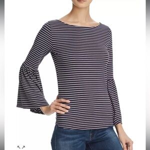 Frame Dark Navy & White Bell Sleeved Top. Size Large. Good Used Condition.